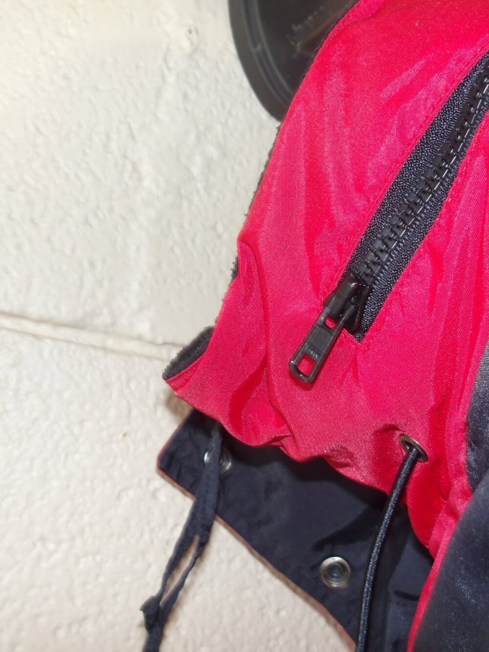 SJB Womens Red Black Hooded Parka Zip Pockets Drawstring Waist Adjustable Sleeve - Picture 10 of 16
